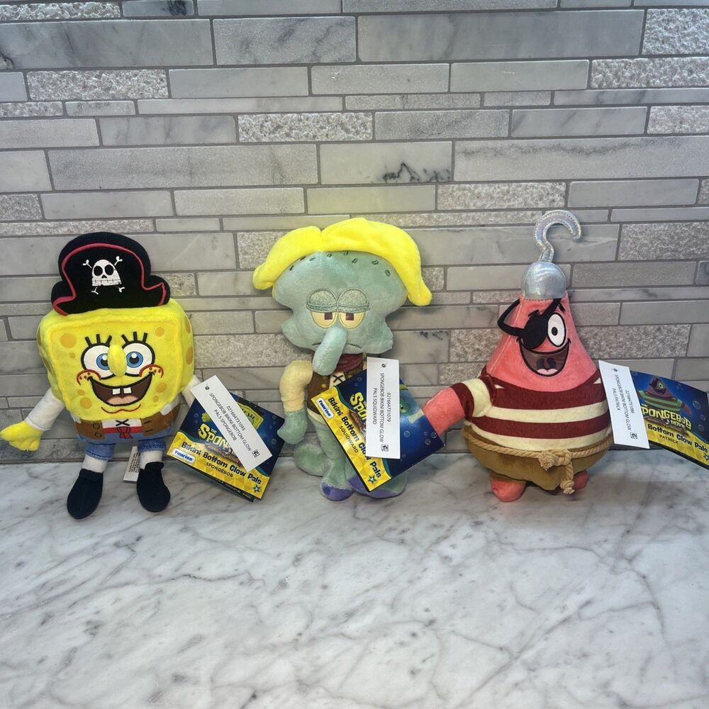SPONGEBOB SquarePants, PATRICK, SQUIDWARD Plush Set of 3 Bikini Bottom Glow Pals